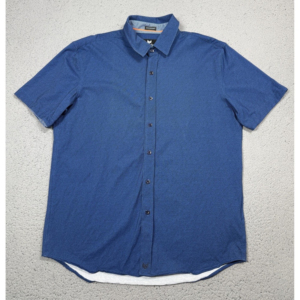 Buttercloth Shirt Mens Large Blue Striped Icy Cotton Short Sleeve Button Up